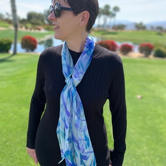 Hand Painted Silk Scarf Blue Purple Atmospheric Waves NWT - Picture 1 of 2